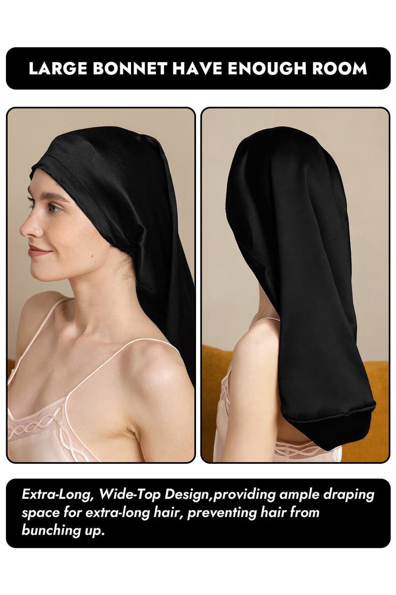 Pure Silk Elegant Long Bonnet, Alternate, color, Black