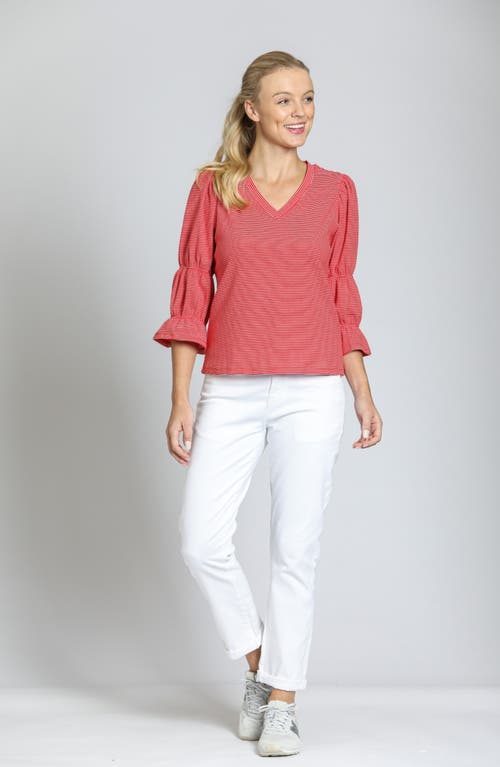Apny Stripe V-neck Top In Red/white
