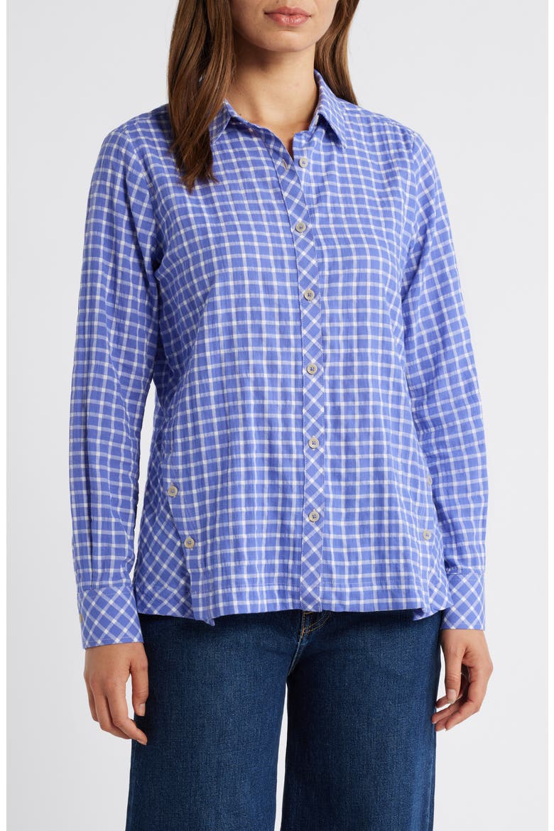 Cassie Plaid Stretch Cotton Button-Up Shirt, Main, color, IRIS BLOOM