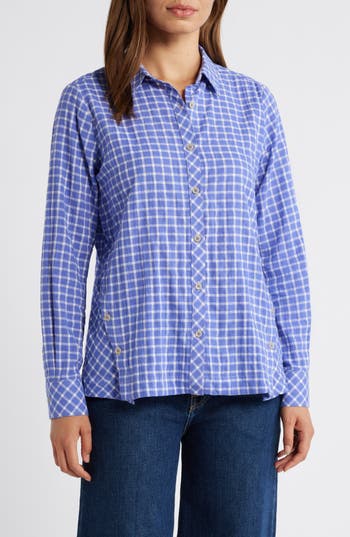 Foxcroft Cassie Plaid Stretch Cotton Button-up Shirt In Iris Bloom