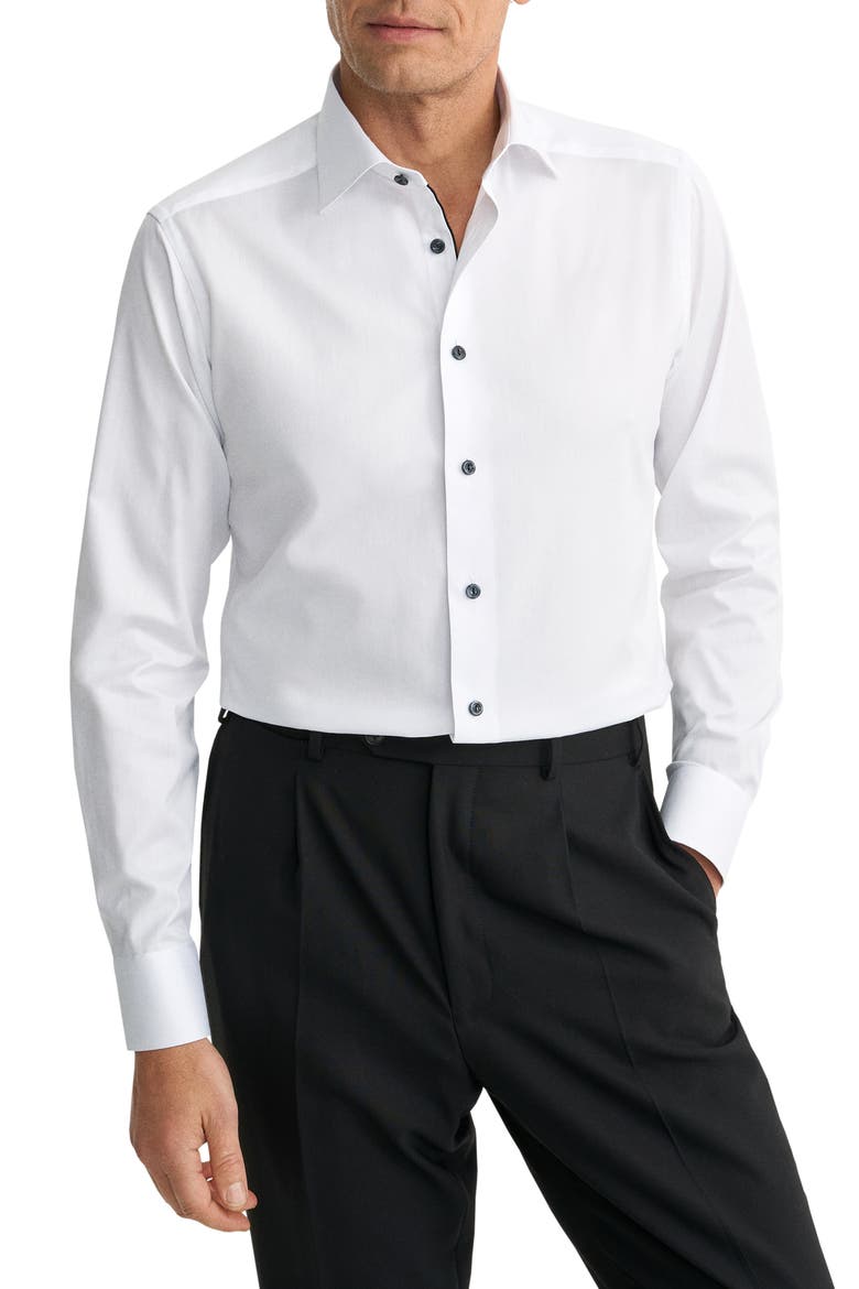 Contemporary Fit White Cotton Twill Dress Shirt, Main, color, WHITE