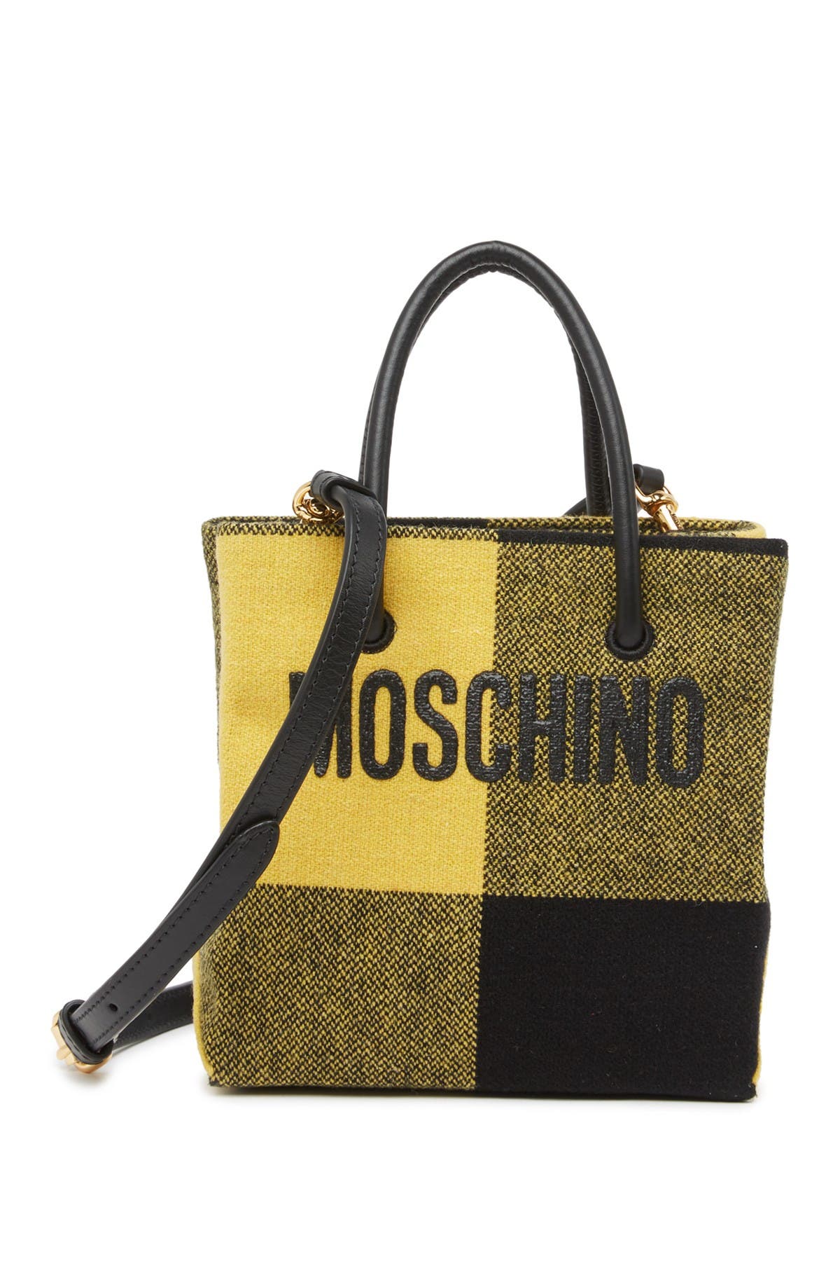 Moschino Plaid Print Logo Crossbody Bag, Main, color, 