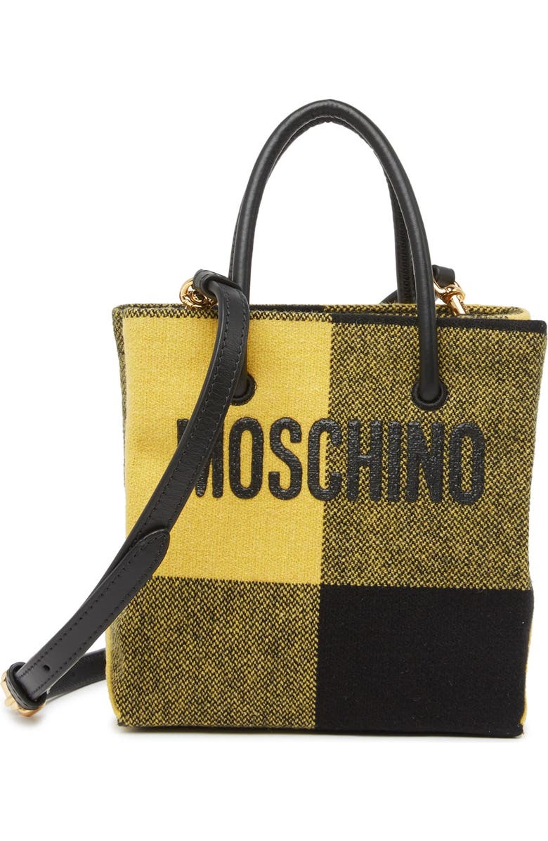 Moschino Plaid Print Logo Crossbody Bag, Main, color,