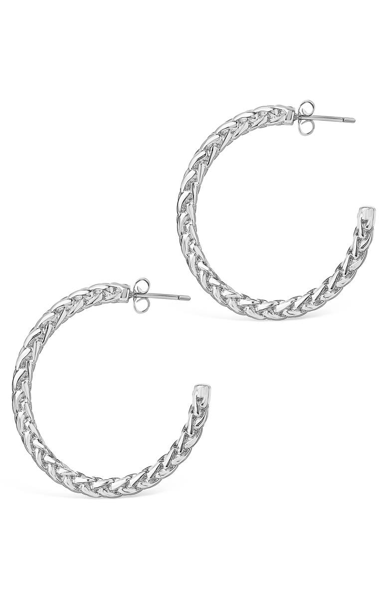 Sterling Forever Thick Braid Chain Hoop Earrings, Alternate, color,