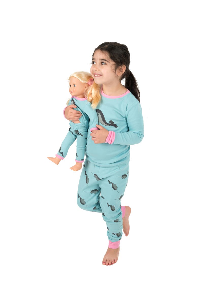 Leveret Girls 2-pc. Cotton Pajamas with Matching Doll Accessory - Animal Prints, Alternate, color, Whale Blue