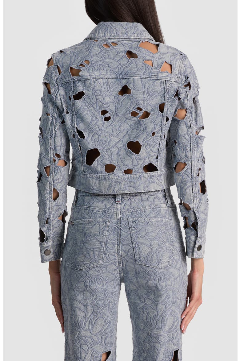 Chloe Eyelet Embroidered Denim Jacket, Alternate, color, ROCKSTAR BLUE