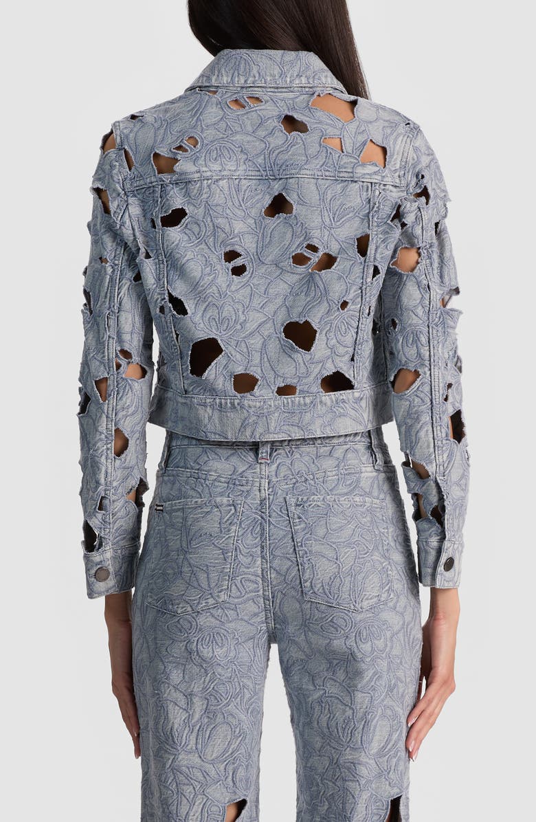 Alice + Olivia Chloe Eyelet Embroidered Denim Jacket, Alternate, color, Rockstar Blue