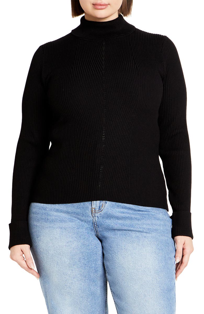 City Chic Kiki Rib Mock Neck Sweater, Main, color, 