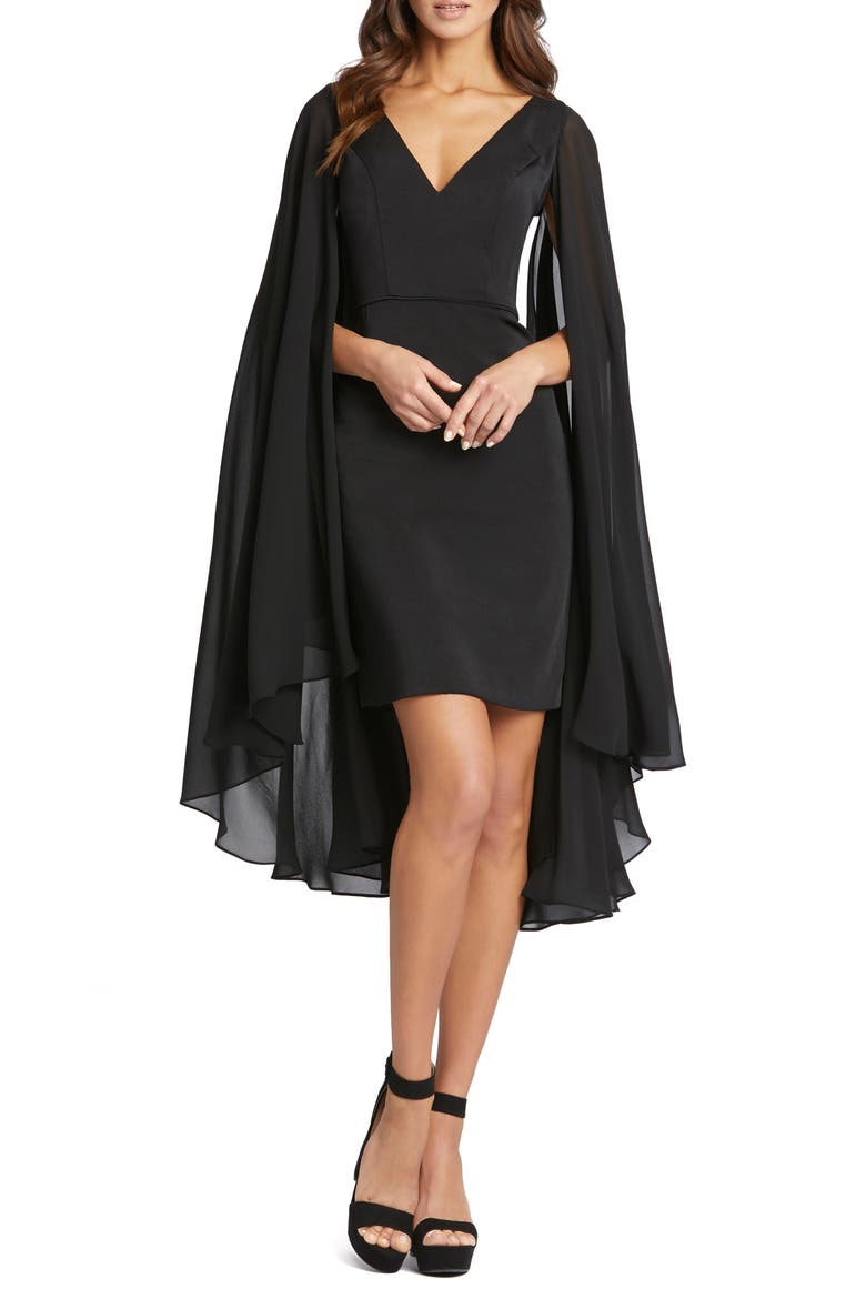Cape Sheath Cocktail Dress, Main, color, BLACK