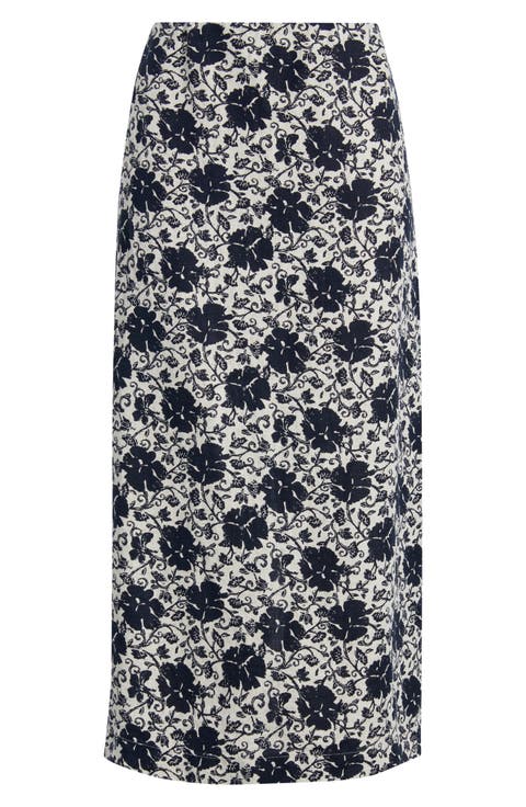 Floral Print Linen Midi Skirt