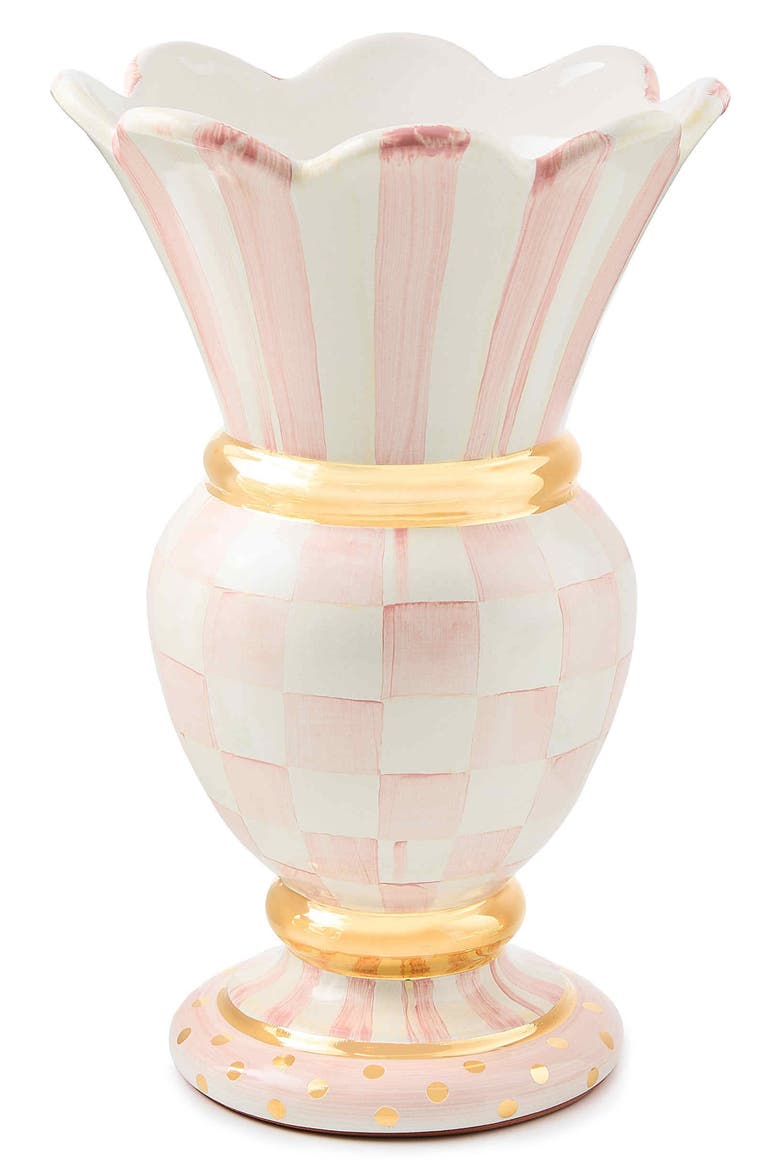 Rosy Check Great Ceramic Vase, Main, color, PINK/ WHITE