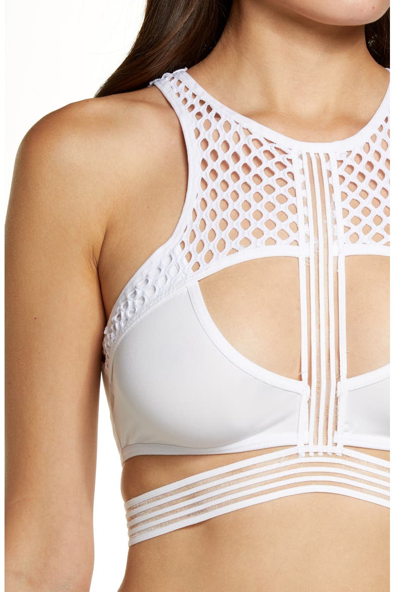 Mesh & Strap Detail Bra & Briefs Set, Alternate, color, WHITE
