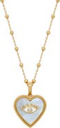 Karma and Luck Nurturing Energy White Mother of Pearl Heart & Evil Eye Gold Necklace