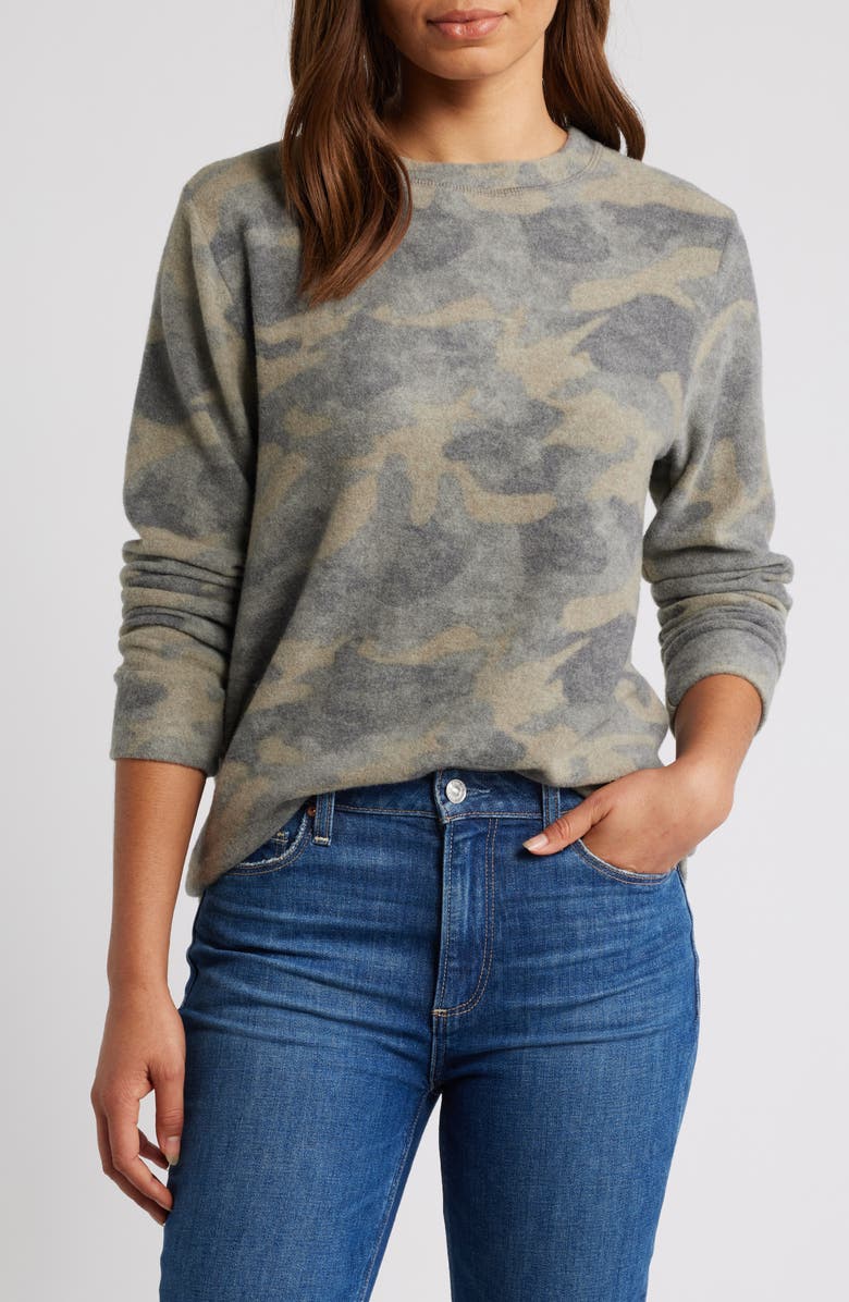 Loveappella Camo Print Brushed Long Sleeve Top, Main, color,