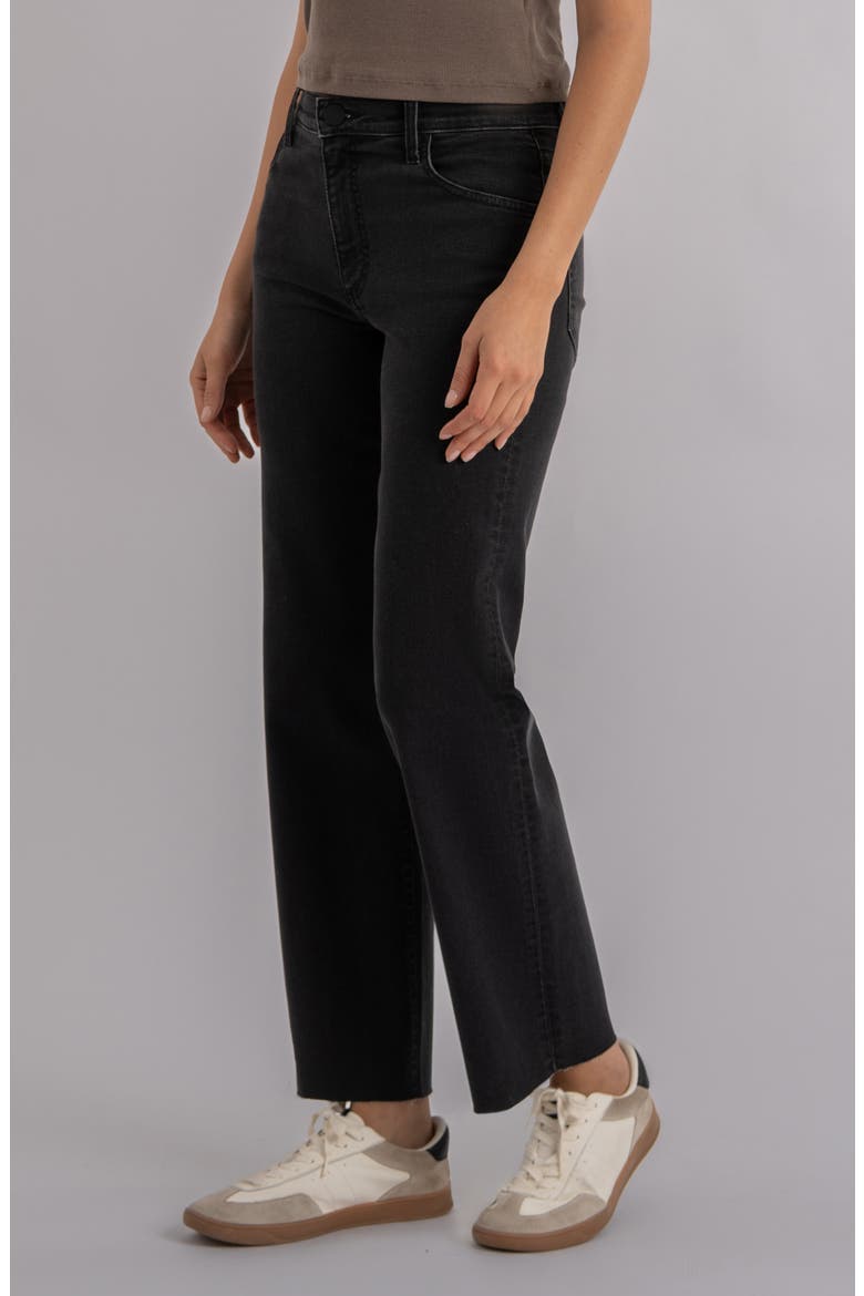 Avery Fab Ab High Waist Raw Hem Ankle Straight Leg Jeans, Alternate, color, BLACK