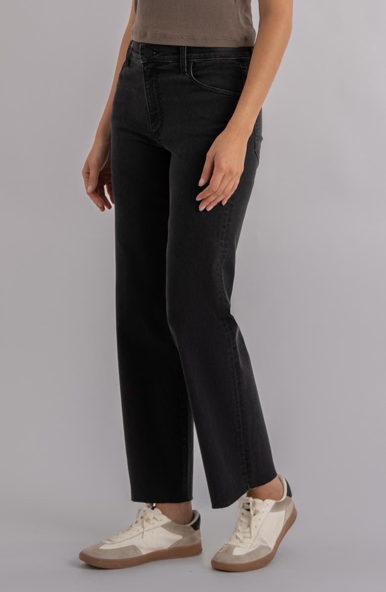 KUT from the Kloth Avery Fab Ab High Waist Raw Hem Ankle Straight Leg Jeans, Alternate, color, Black