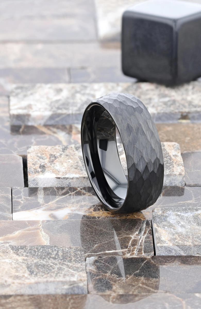 Larson Jewelers RENEGADE Domed Hammered Black Tungsten Carbide Brushed Wedding Band, Alternate, color, Black 8Mm