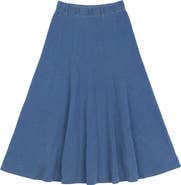 FYI Denim Terry Vertical Panel Elastic Waist Midi Skirt