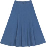 FYI Denim Terry Vertical Panel Elastic Waist Midi Skirt