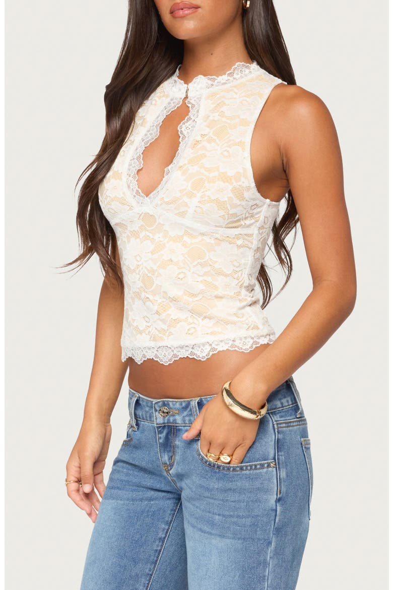 Frieda Keyhole Cutout Lace Top, Alternate, color, CREAM
