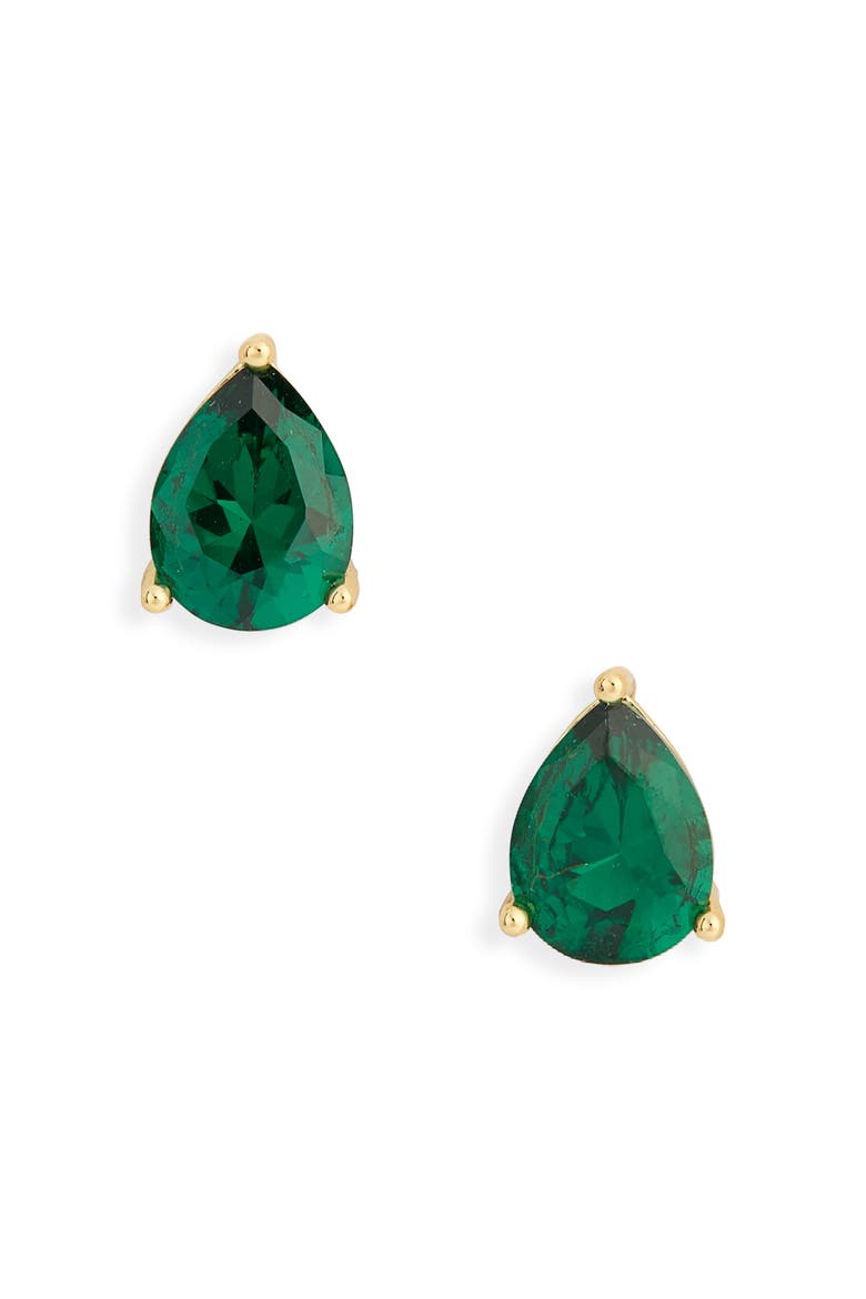 Pear-Cut Cubic Zirconia Stud Earrings, Main, color, EMERALD- GOLD