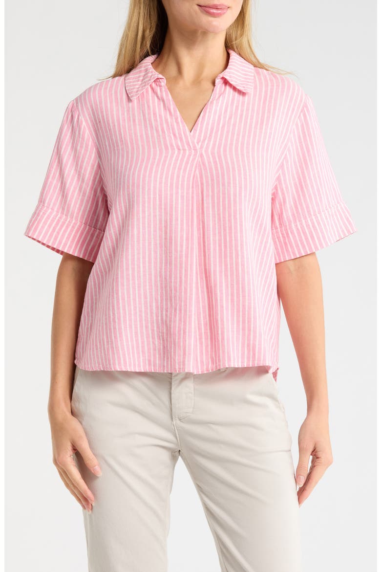 Stripe Linen Blend Popover Top, Main, color, PINK ZENNA- IVORY PENNY STRIPE
