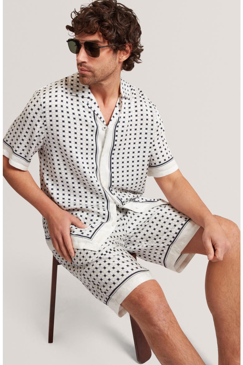 Attlass Geometric Print Cotton & Linen Shorts, Alternate, color, ECRU