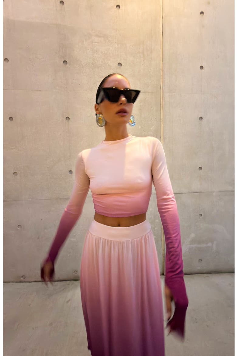 Eleni Ombré Mesh Crop Top, Alternate, color, MAUVE OMBRE