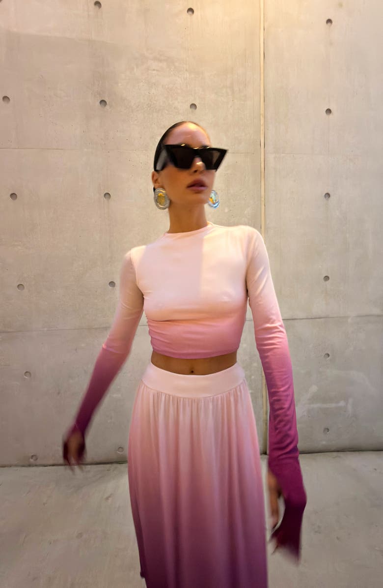 AFRM Eleni Ombré Mesh Crop Top, Alternate, color, Mauve Ombre