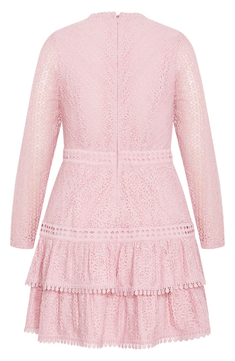 City Chic Gabriella Long Sleeve Lace Minidress, Alternate, color, Soft Rose