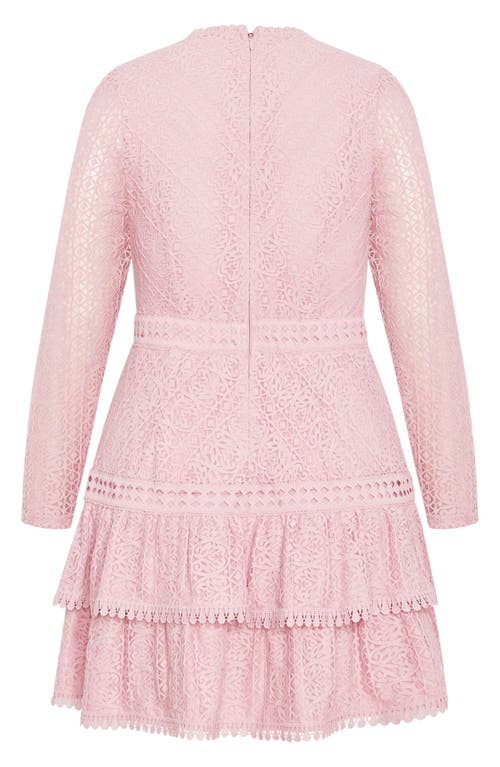 City Chic Gabriella Long Sleeve Lace Minidress In Pink