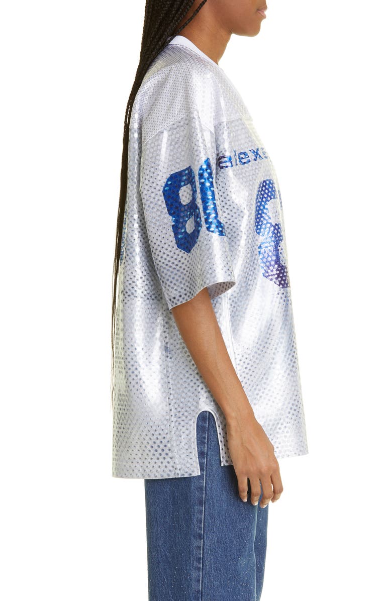 Alexander Wang Oversize Logo Sequin Satin Football Jersey, Alternate, color,