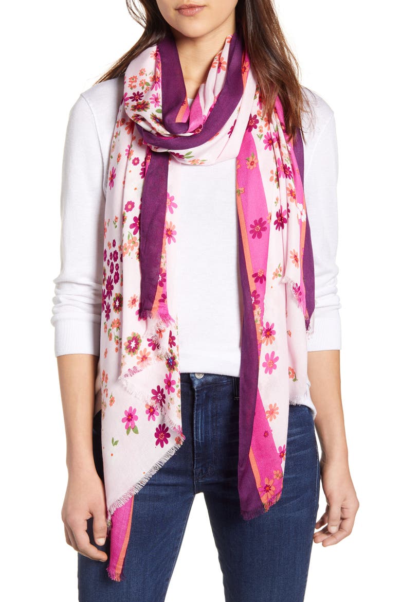 bora flora oblong scarf, Main, color, ROCK CANDY