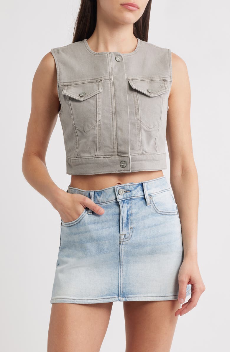 HIDDEN JEANS Crop Denim Trucker Vest, Main, color, Gravel