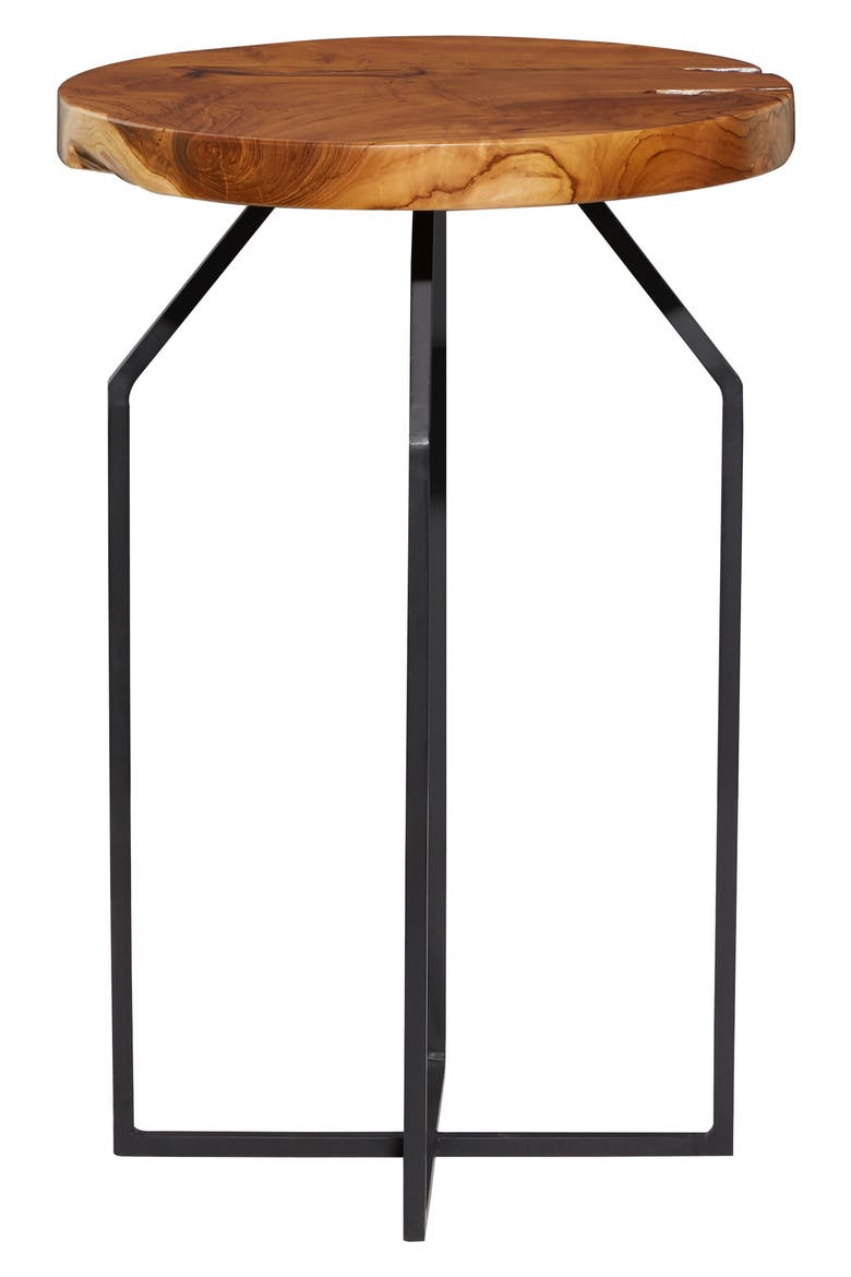 Brown Metal Contemporary Accent Table with Black X-Shaped Base, Alternate, color, BROWN