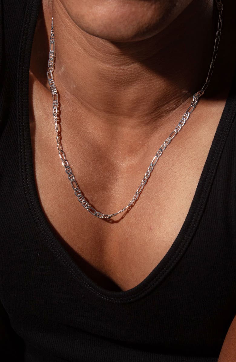 YOJ Figaro Cut Chain In Silver, Alternate, color, Silver