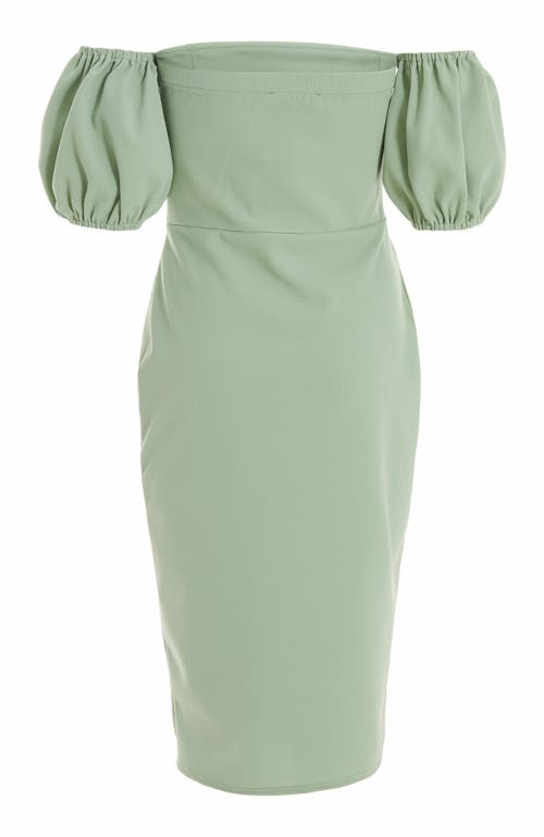 Quiz Scuba Crepe Bardot Dress In Green