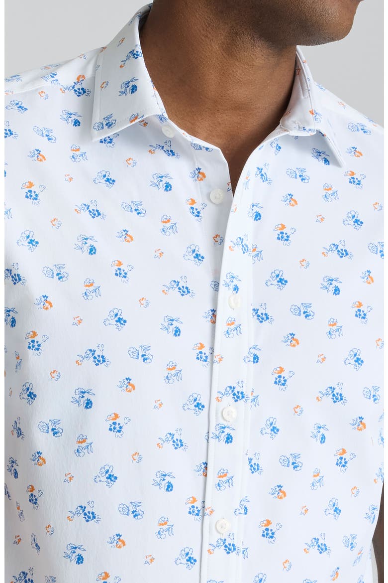 Opal Floral Short Sleeve Performance Button-Up Shirt, Alternate, color, WHITE BLUE