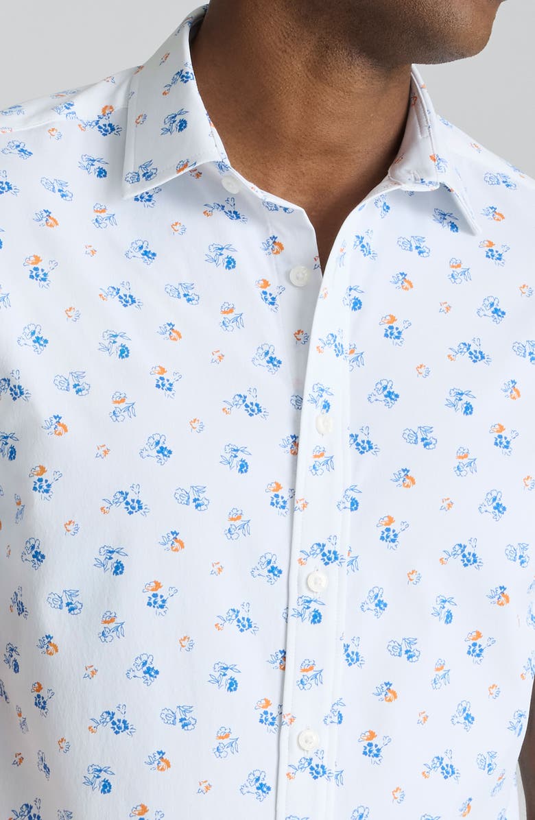 UNTUCKit Opal Floral Short Sleeve Performance Button-Up Shirt, Alternate, color, White Blue