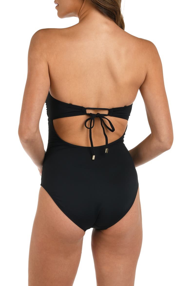 Shirred Cutout One-Piece Swimsuit, Alternate, color, BLACK