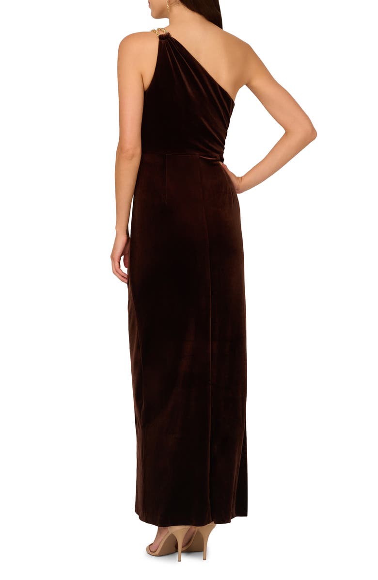 Adrianna Papell One-Shoulder Velvet Column Gown, Alternate, color, Dark Brown