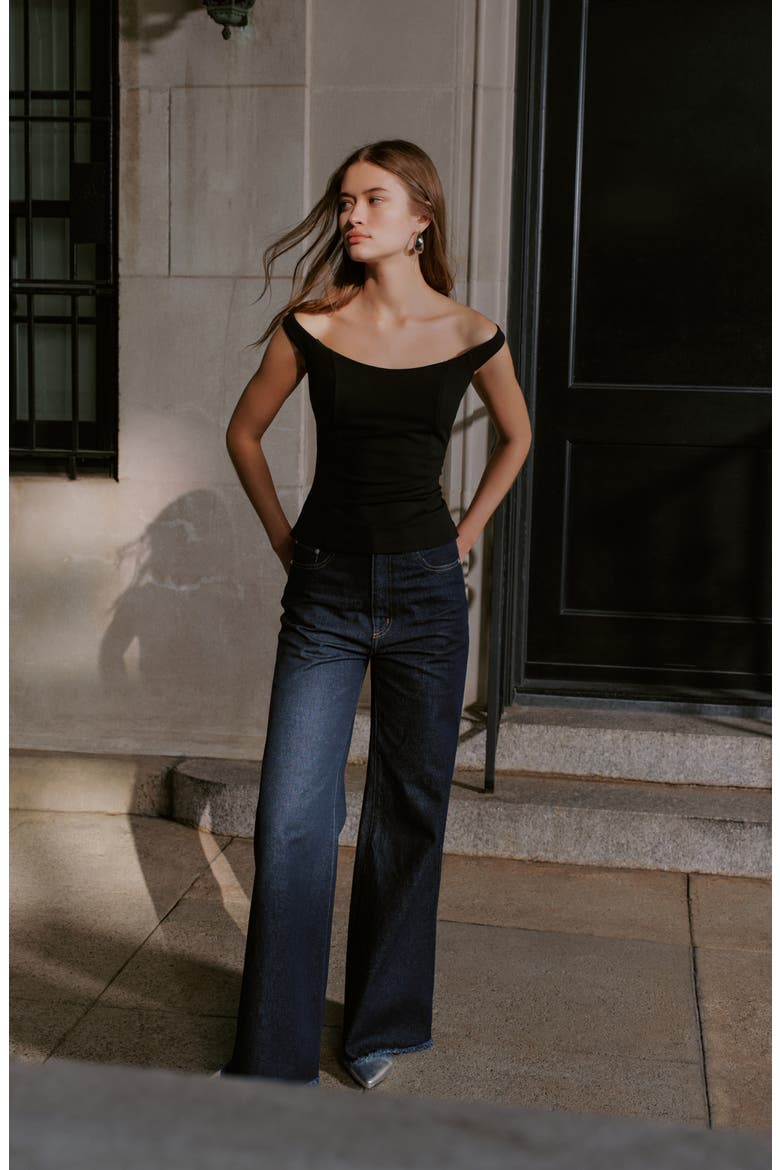 Eliana Off the Shoulder Top, Alternate, color, BLACK