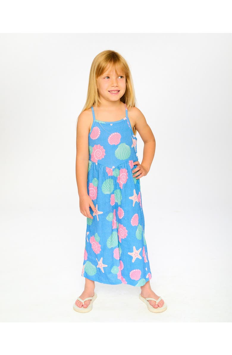 Deux par Deux Crinkle Jersey Shell Jumpsuit, Alternate, color, Blue Seashell Print