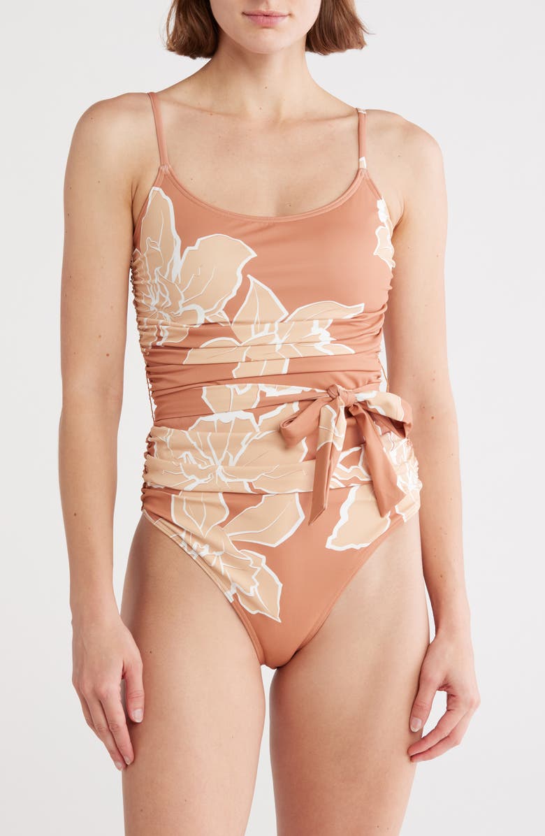 Hutch Zenna Tie Waist One-Piece Swimsuit, Main, color, Hazel