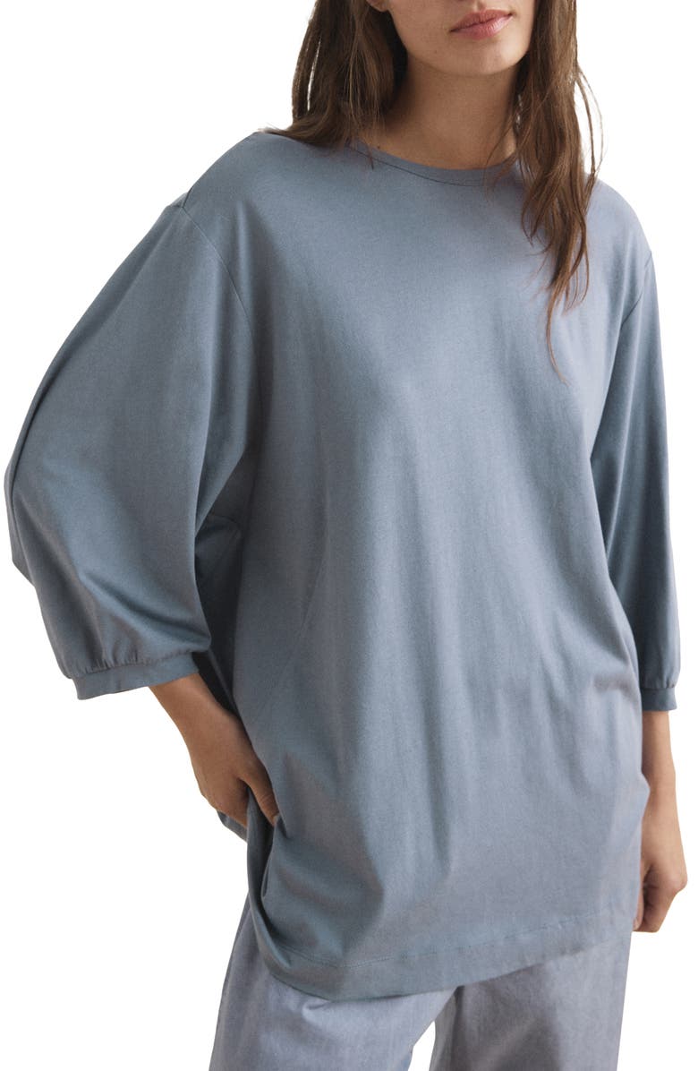 MANGO Puff Sleeve Cotton Pajama Top, Main, color, Ink Blue