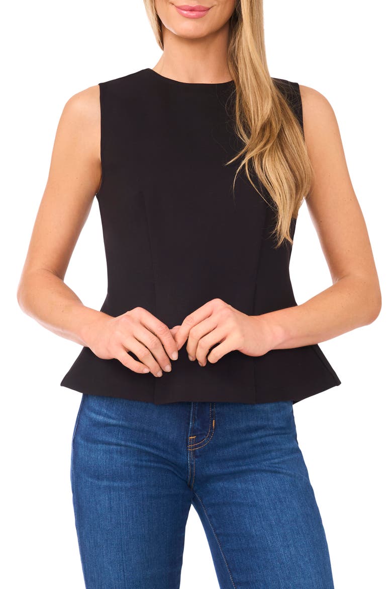 Peplum Ponte Knit Tank, Main, color, RICH BLACK