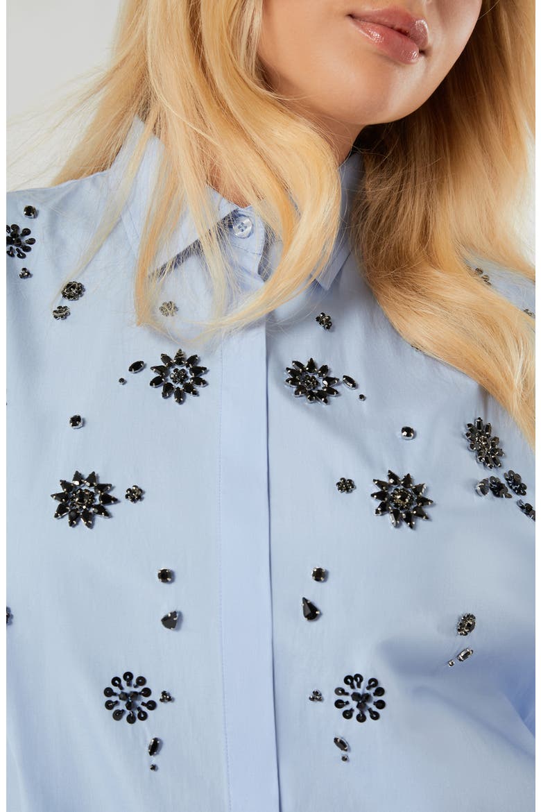 Uganda Embellished Oversize Cotton Button-Up Shirt, Alternate, color, LIGHT BLUE
