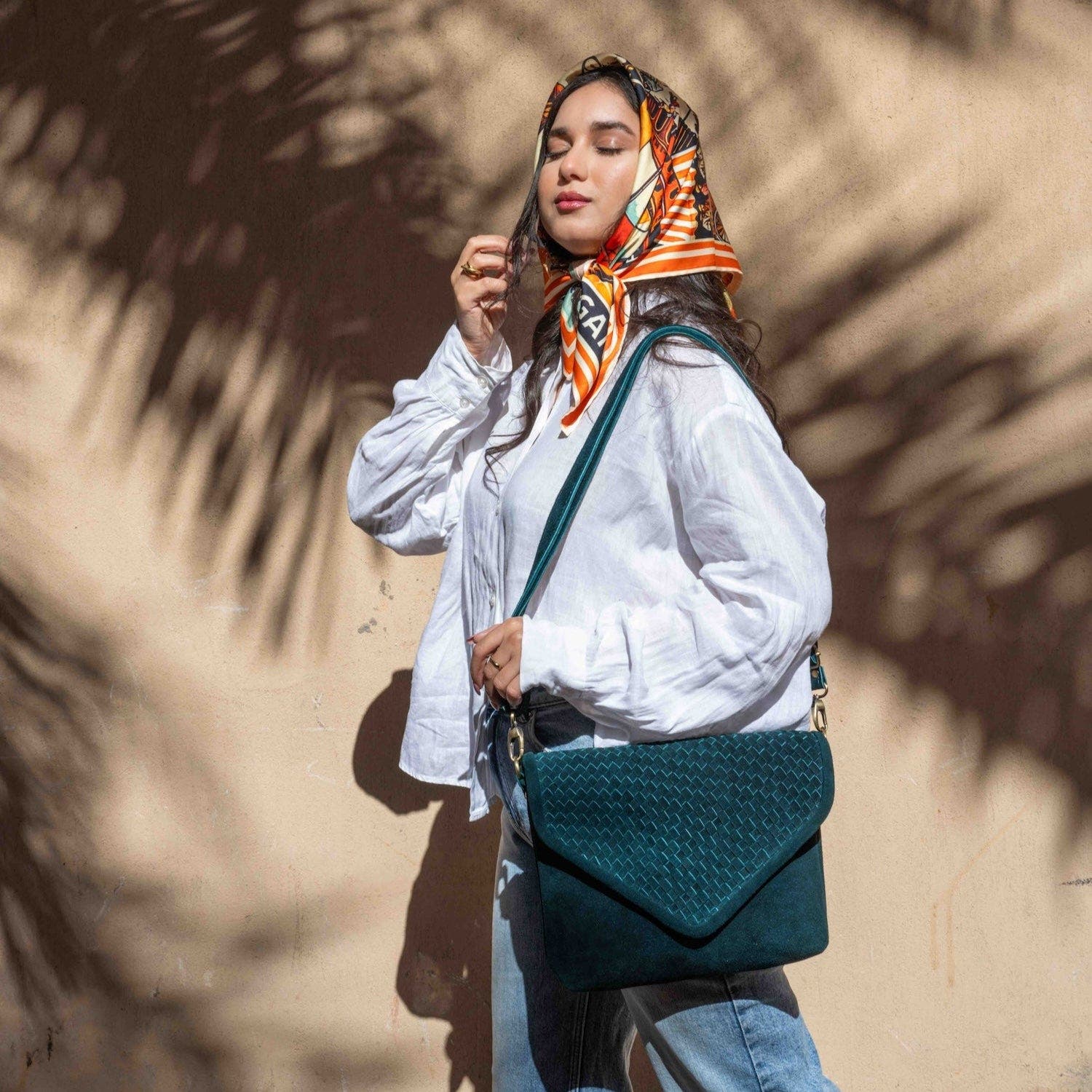 Amasouk Teal Suede Woven Everyday Bag, Alternate, color, Teal