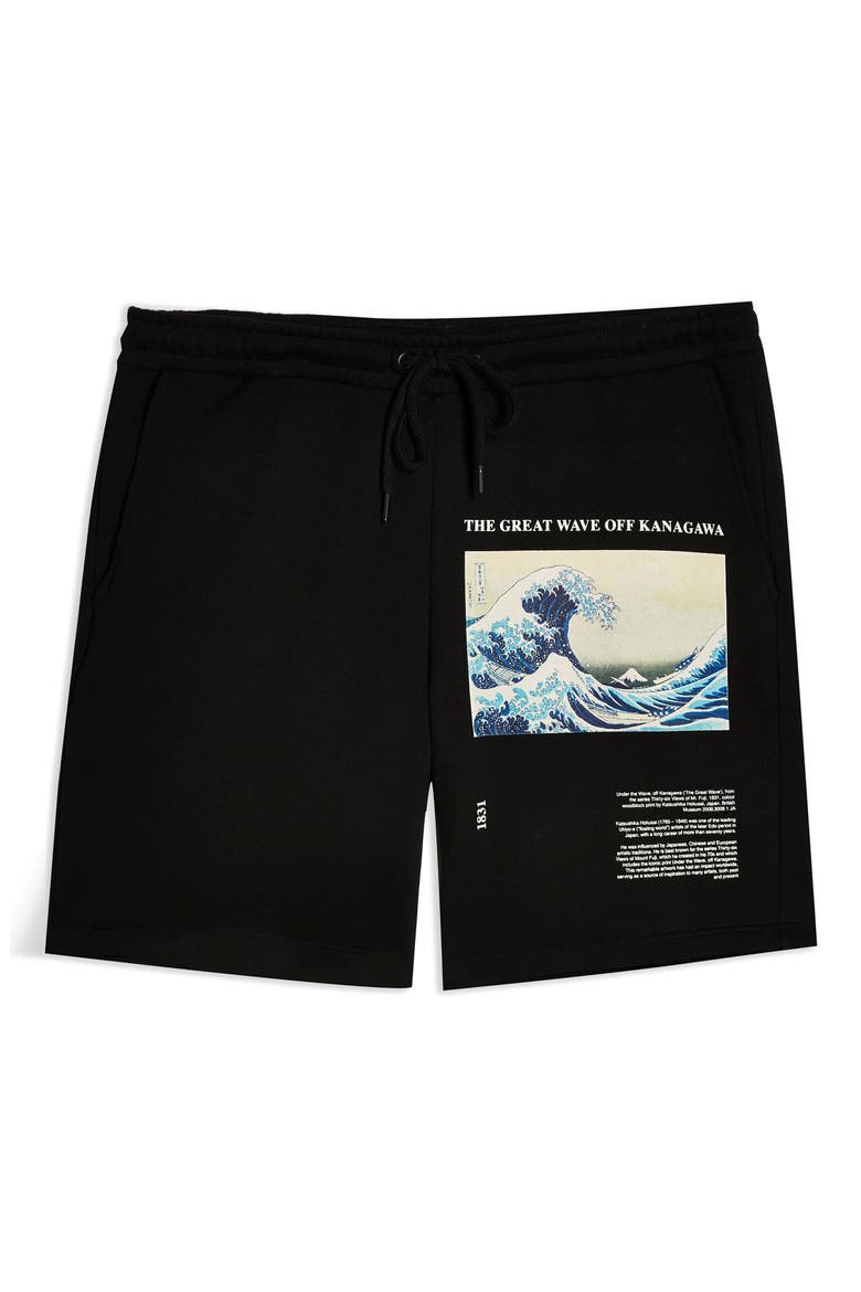 Wave Print Jersey Shorts, Alternate, color, BLACK