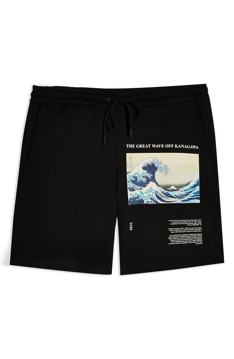 Topman Wave Print Jersey Shorts, Alternate, color, 